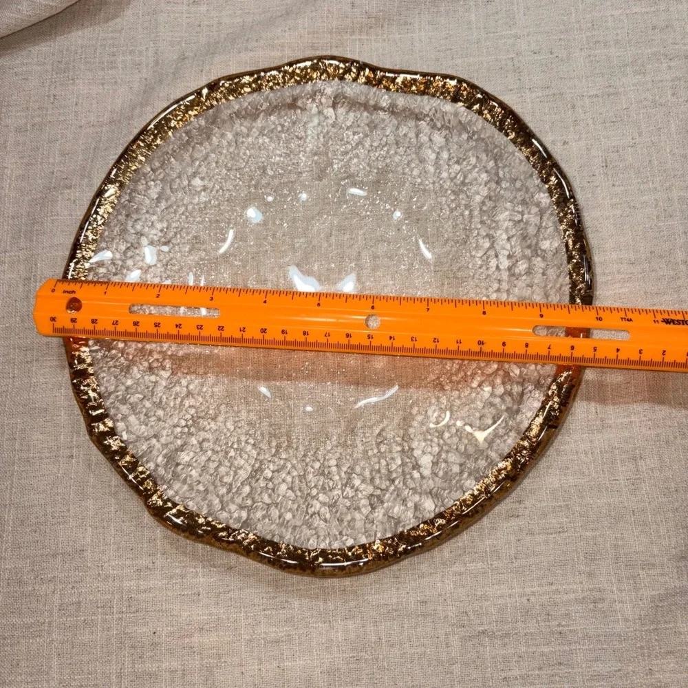 Glacier Glass Gold Rim Textured Clear Round‎ 10 inch